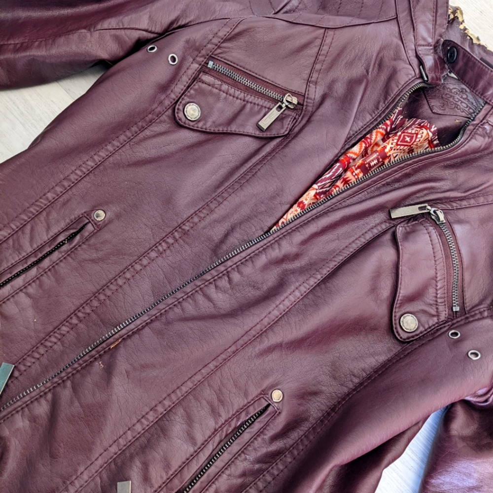 Vegan leather Jacket, deep plum, Size Women's M (fits like a small)
